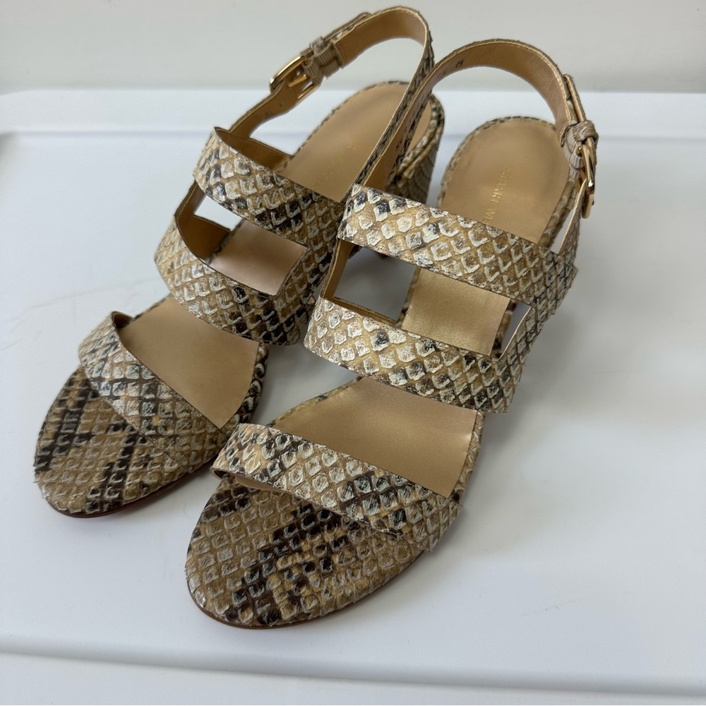 Stuart Weitzman Barrio Snakeskin Sandal Heels